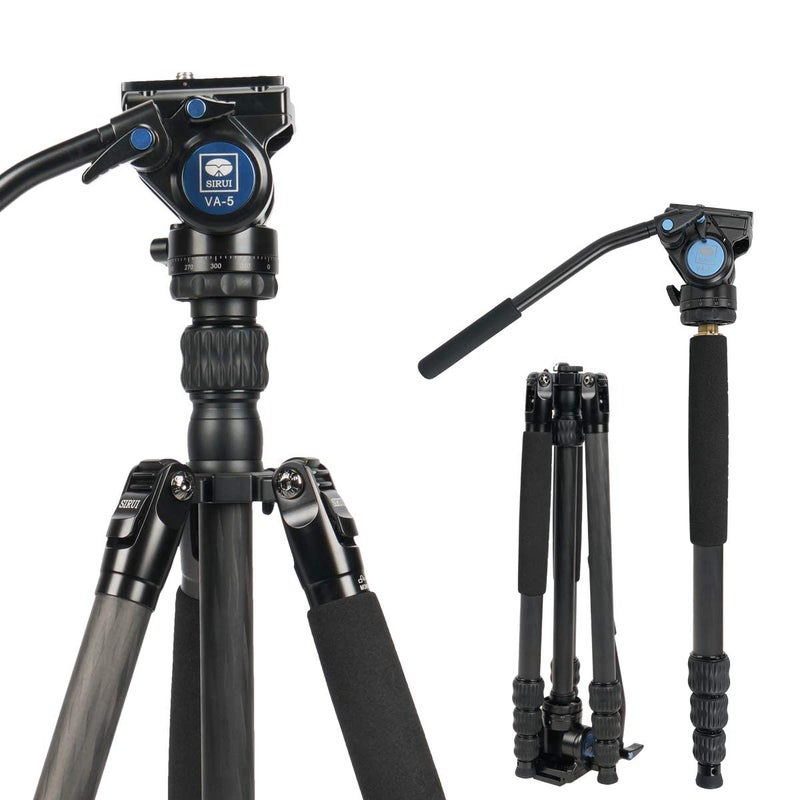 Sirui 2-in-1 Traveler Series Carbon Fiber Video Tripod with VA-5 Fluid Head for Cameras, Monopod Conversion, 30.9lbs Load Capacity, 62.6Inch, 360°Panning Base, 1/4" and 3/8" Screws (Carbon Fiber VC) - Image 5