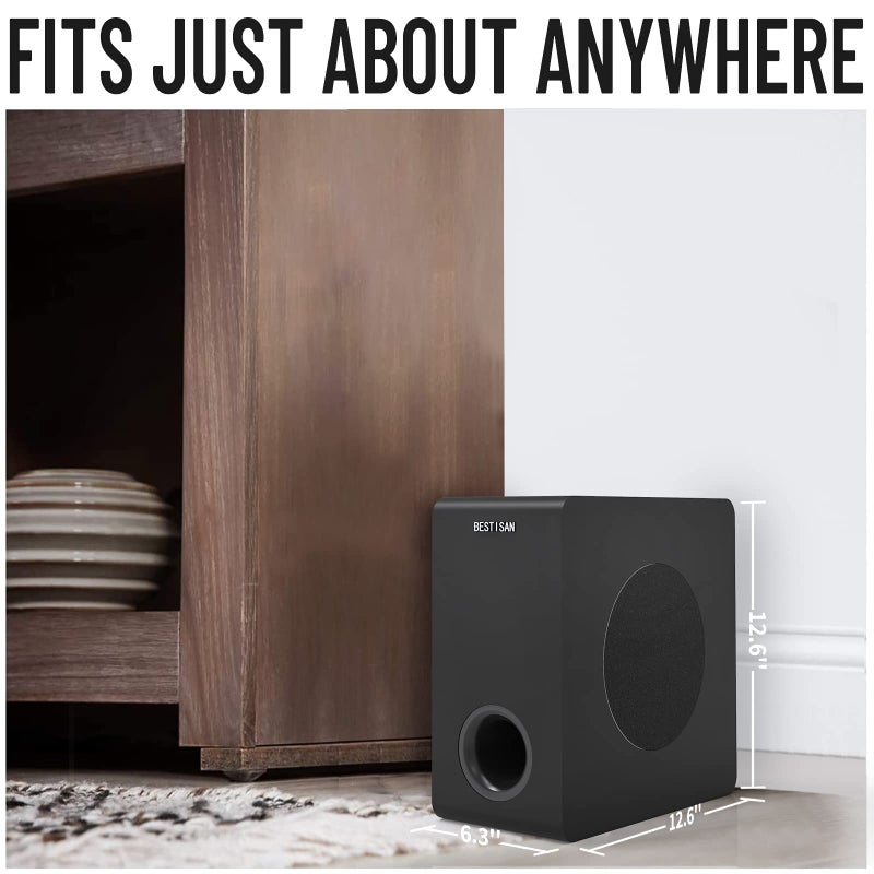 BESTISAN Powered Subwoofer, Bestisan 6.5" Active Home Audio Subwoofer in Compact Design for Receiver,Deep Bass in Black - Image 3