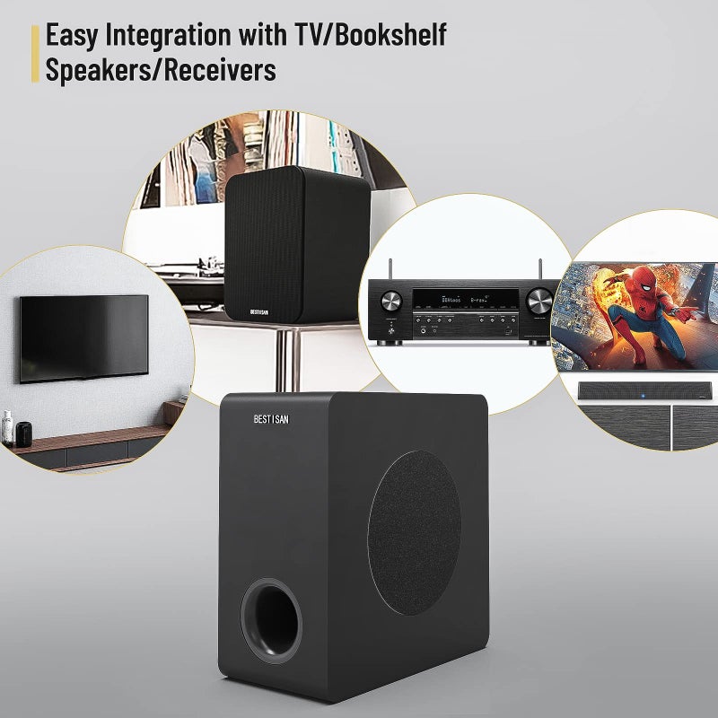 BESTISAN Powered Subwoofer, Bestisan 6.5" Active Home Audio Subwoofer in Compact Design for Receiver,Deep Bass in Black - Image 5