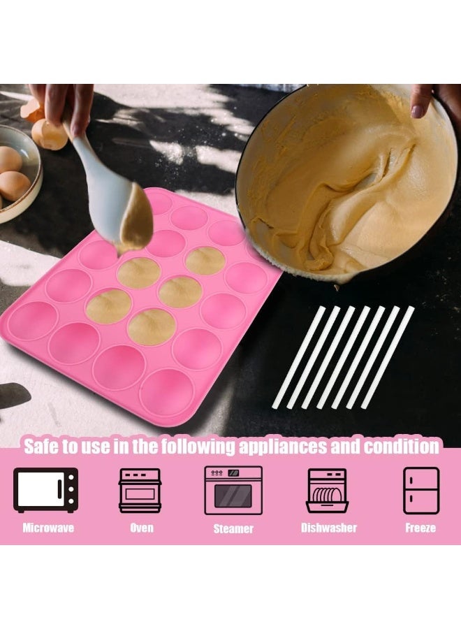 قالب كيك بوب من السيليكون، 20 قالب مصاصة تجويف، صانع كيك بوب خالٍ من مادة BPA، أدوات صنع كيك بوب 22.5 × 18.5 × 4 سم، قوالب كيك بوب مع 20 عصا مصاصة، للحلوى الصلبة والشوكولاتة والجيلي - Image 2