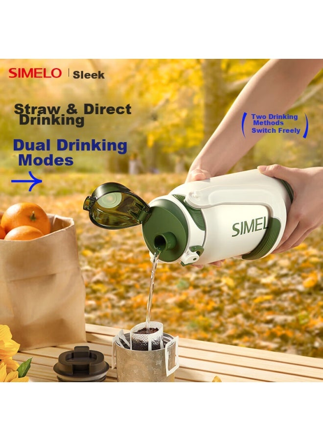 Simelo Large Capacity 316l Stainless Steel Thermos Bottle With Straw, Sports Water Bottle, Insulated Cup, 1.5l, Aurora Green - Image 1