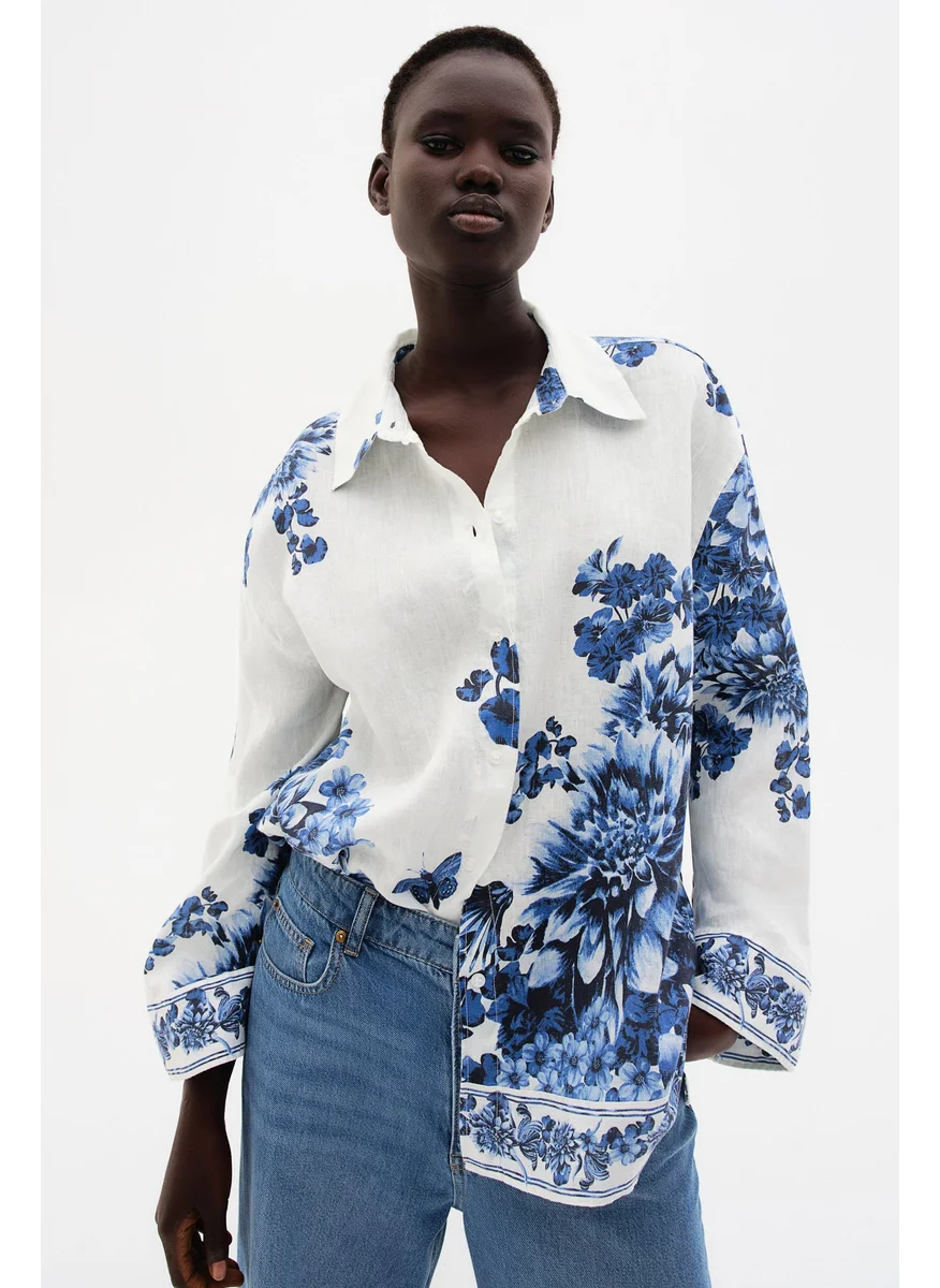 اتش اند ام Patterned Linen Shirt