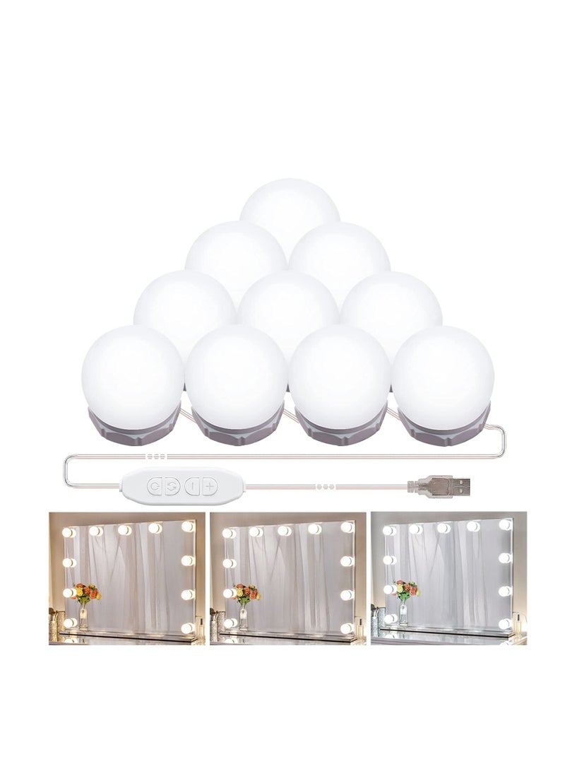 Hollywood LED Vanity Lights Strip Kit, with 10 Dimmable Light Bulbs, Makeup Vanity Light, 3 Color Modes, for Full Body Length Mirror Dressing Bathroom Wall Mirror (Mirror Not Included)