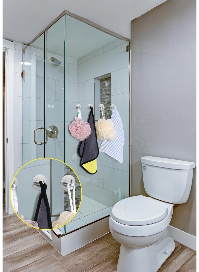 متجر الفرح 4 عبوات من خطافات المناشف اللاصقة المصنوعة من الفولاذ المقاوم للصدأ، خطافات حائط شديدة التحمل مقاومة للماء من الفولاذ المقاوم للصدأ لتعليق المعاطف والقبعات وأردية المناشف، رف خطاف للتركيب على الحائط والحمام وغرفة النوم - Image 5