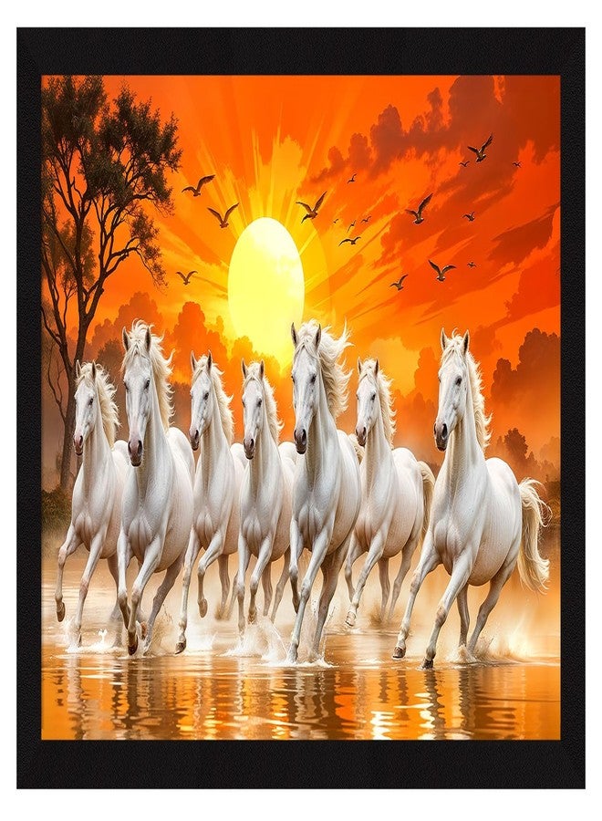 Artx Paper 7 Horses Vastu Frame Wall Art Painting White Running Horses On Water Painting Vastu Rising Sun Wall Decor Multicolor Nature 18 0 X 12 0 Inches Set Of 1