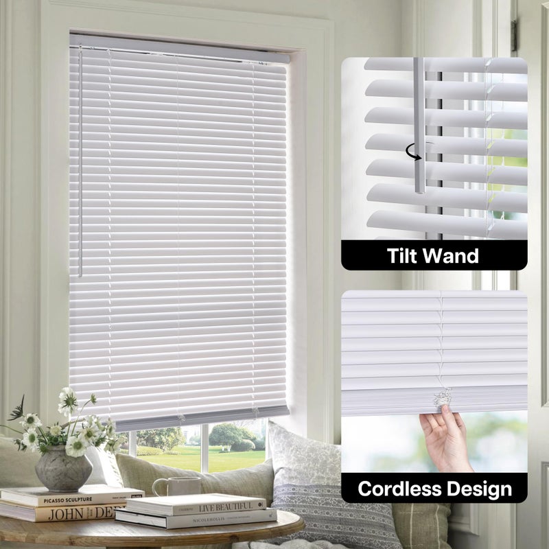 LazBlinds Cordless White 1" Room Darkening Vinyl Mini Blinds, 20" W X 36" H Horizontal Window Blinds for Home, Cordless Shades for Indoor Windows - Image 4