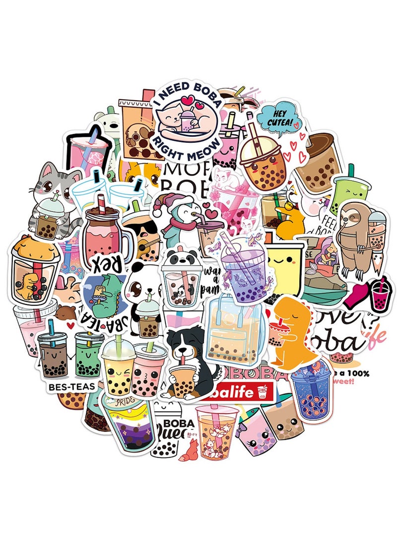 قوس قزح أورينبو 50 قطعة من ملصقات بوبا اللطيفة، ملصقات شاي الفقاعات والحليب والشاي، ملصقات مشروبات من الفينيل، ملصقات مقاومة للماء لزجاجة المياه والكمبيوتر المحمول والهاتف وسجل القصاصات، مجموعة ملصقات مضحكة للمراهقين والأطفال والفتيات - Image 1