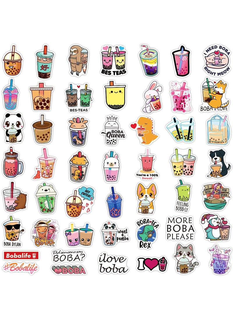 قوس قزح أورينبو 50 قطعة من ملصقات بوبا اللطيفة، ملصقات شاي الفقاعات والحليب والشاي، ملصقات مشروبات من الفينيل، ملصقات مقاومة للماء لزجاجة المياه والكمبيوتر المحمول والهاتف وسجل القصاصات، مجموعة ملصقات مضحكة للمراهقين والأطفال والفتيات - Image 3