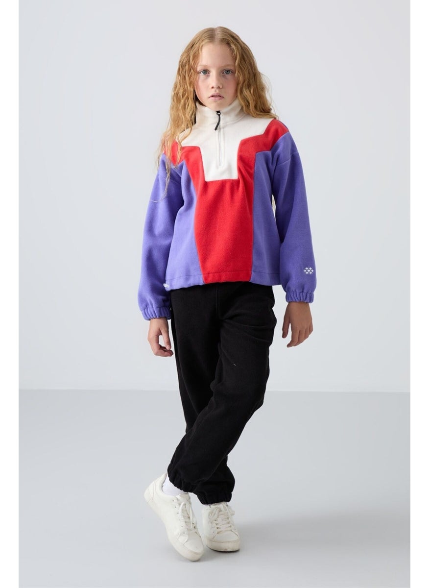 Tommy Life - Purple Thick Soft Texture Oversize Embroidered Polar Fleece Girls Sweatshirt - 75153 - Image 1