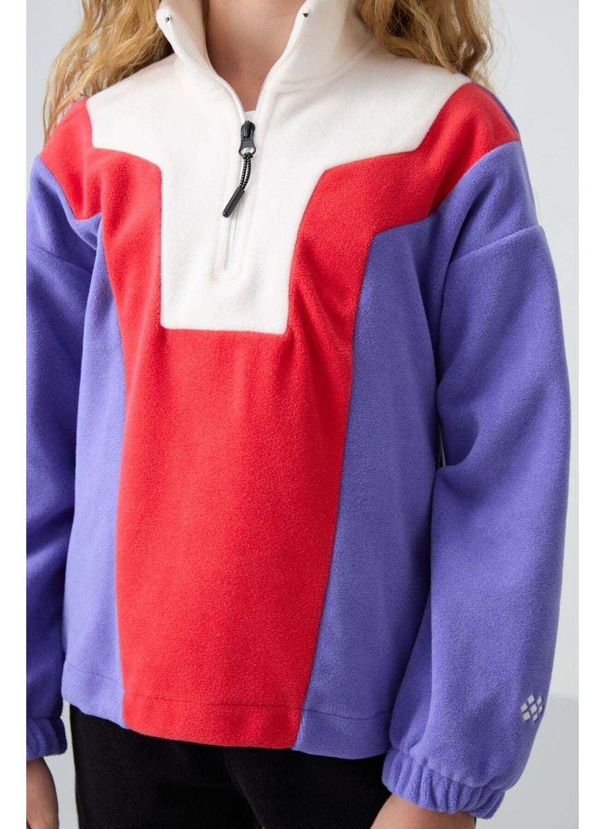 Tommy Life - Purple Thick Soft Texture Oversize Embroidered Polar Fleece Girls Sweatshirt - 75153 - Image 1