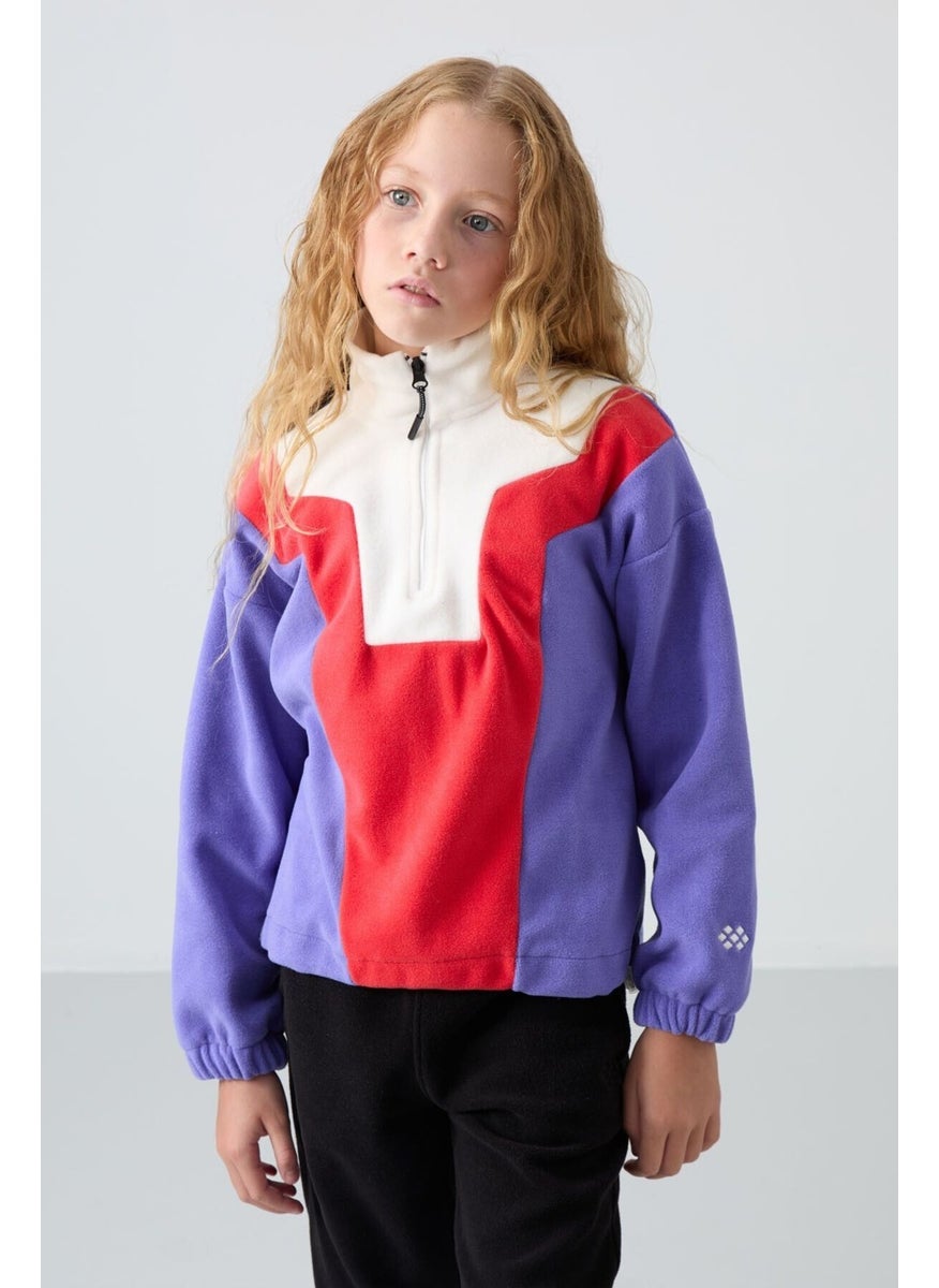 Tommy Life - Purple Thick Soft Texture Oversize Embroidered Polar Fleece Girls Sweatshirt - 75153 - Image 1