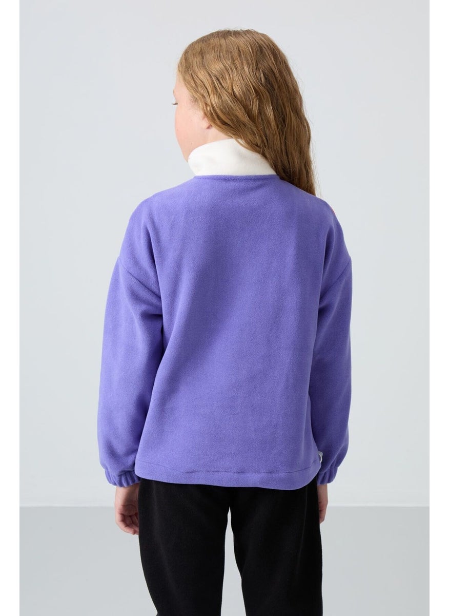 Tommy Life - Purple Thick Soft Texture Oversize Embroidered Polar Fleece Girls Sweatshirt - 75153 - Image 1