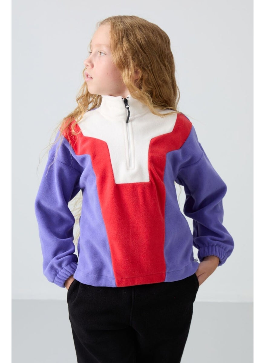 Tommy Life - Purple Thick Soft Texture Oversize Embroidered Polar Fleece Girls Sweatshirt - 75153 - Image 1