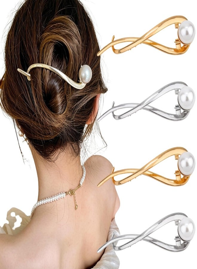 BendJoy® 4Pcs Metal Pearl Hair Clips for Women | Stylish Non-Slip Banana Claw Clips, Elegant Korean Hair Accessories for Long & Thick Hair - Image 1