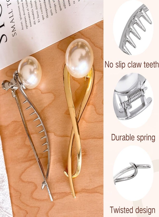 BendJoy® 4Pcs Metal Pearl Hair Clips for Women | Stylish Non-Slip Banana Claw Clips, Elegant Korean Hair Accessories for Long & Thick Hair - Image 3