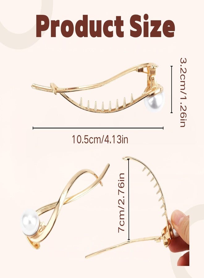 BendJoy® 4Pcs Metal Pearl Hair Clips for Women | Stylish Non-Slip Banana Claw Clips, Elegant Korean Hair Accessories for Long & Thick Hair - Image 2