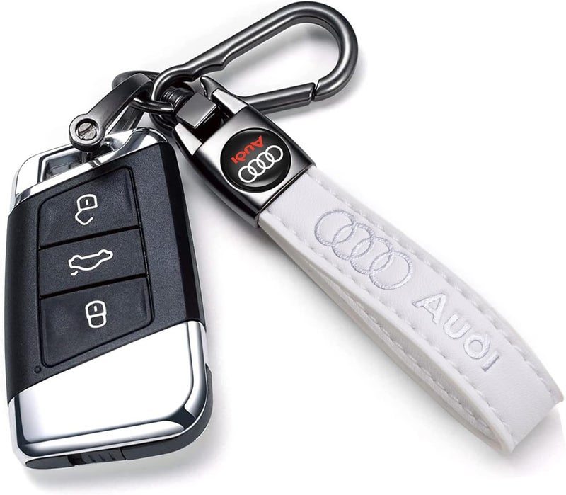 TACOMA Genuine Leather Car Keychain for Audi Models - Stylish Key Ring Accessories (White) - Image 2