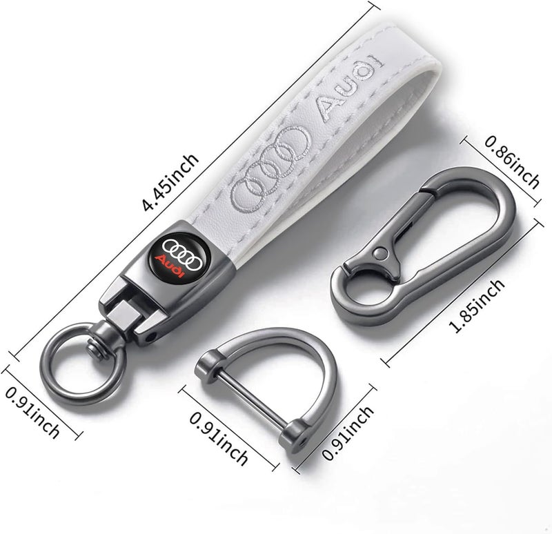 TACOMA Genuine Leather Car Keychain for Audi Models - Stylish Key Ring Accessories (White) - Image 5