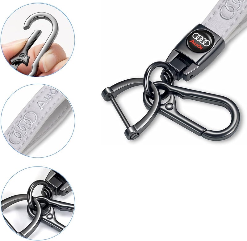 TACOMA Genuine Leather Car Keychain for Audi Models - Stylish Key Ring Accessories (White) - Image 4