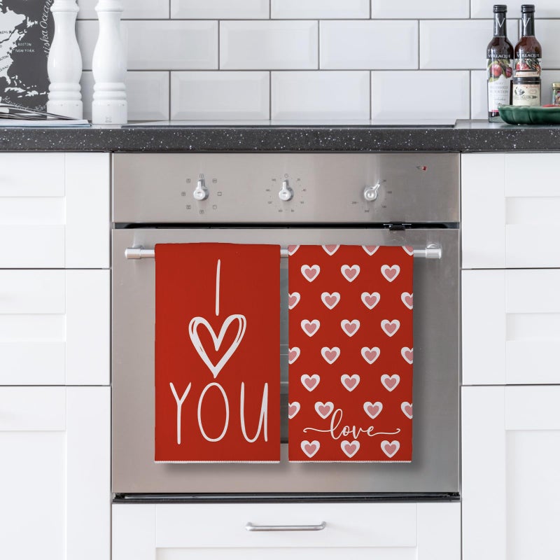 Siilues Valentines Kitchen Towels Set of 2, Red Pink Love Hearts I Love You Valentines Day Dish Towels 18x26 Inch Sweet Home Party Decor Drying Dishcloth Anniversary Wedding Decoration Hand Towels - Image 3