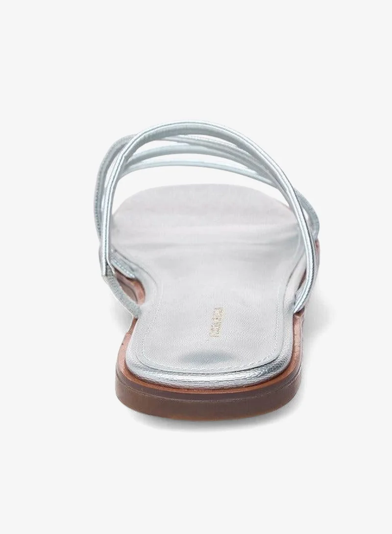 Flora Bella By Shoexpress SILVER Textured Slip-On Flat Sandals for Women | Best Price UAE