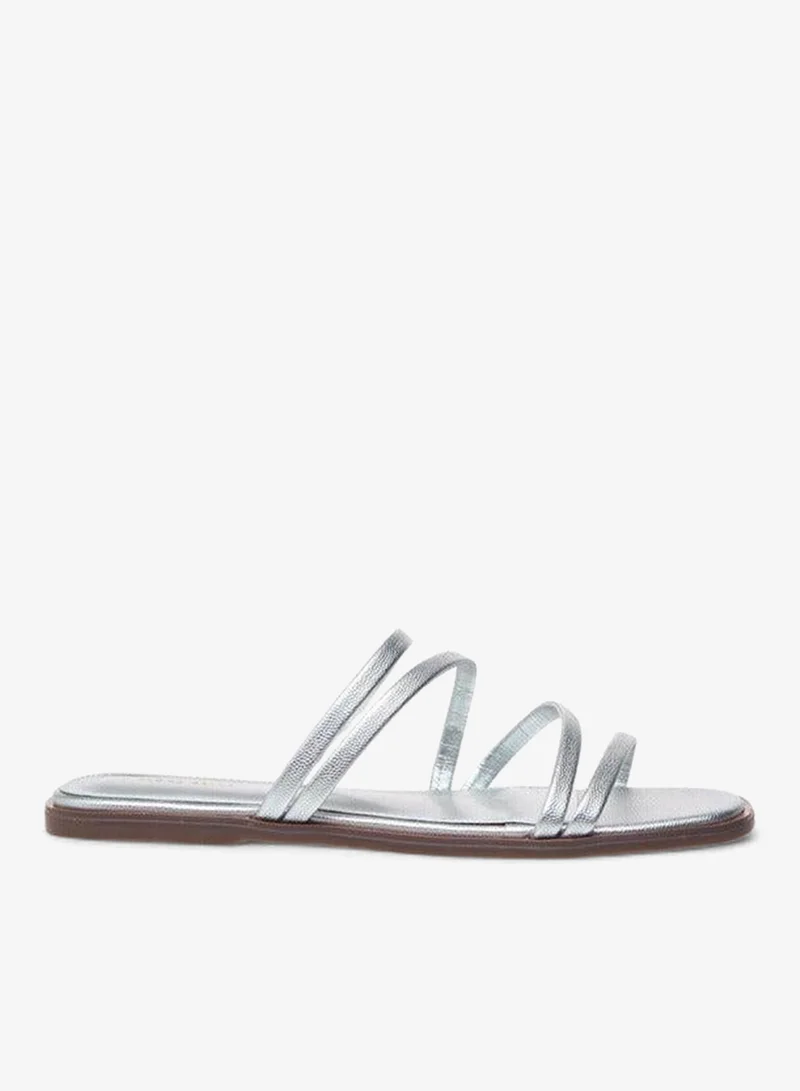 Flora Bella By Shoexpress SILVER Textured Slip-On Flat Sandals for Women | Best Price UAE