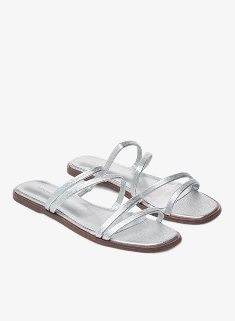 Flora Bella By Shoexpress SILVER Textured Slip-On Flat Sandals for Women | Best Price UAE