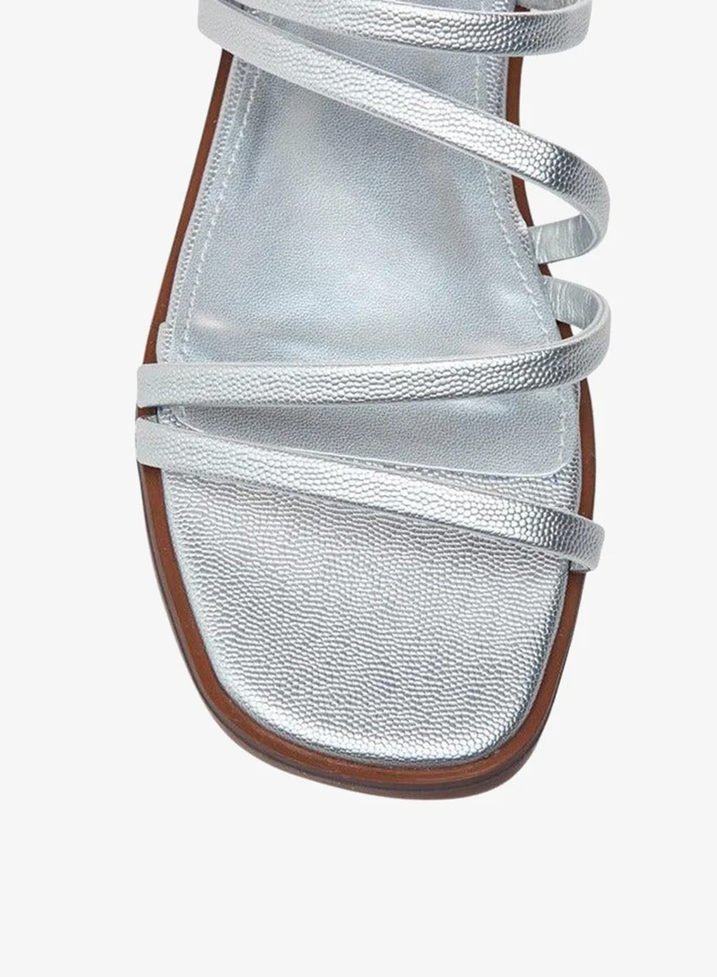 Flora Bella By Shoexpress SILVER Textured Slip-On Flat Sandals for Women | Best Price UAE