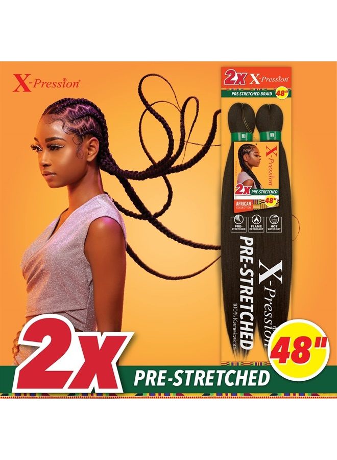 Sensationnel شعر ضفائر Xpression مسبق الشد - جميع ألياف كانيكالون المقاومة للنار مع ملمس يكي ناعم 2X 48 بوصة (1 عبوة، 1B) - Image 2