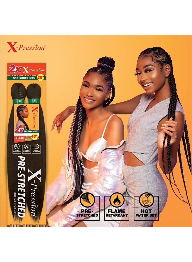 Sensationnel شعر ضفائر Xpression مسبق الشد - جميع ألياف كانيكالون المقاومة للنار مع ملمس يكي ناعم 2X 48 بوصة (1 عبوة، 1B) - Image 3