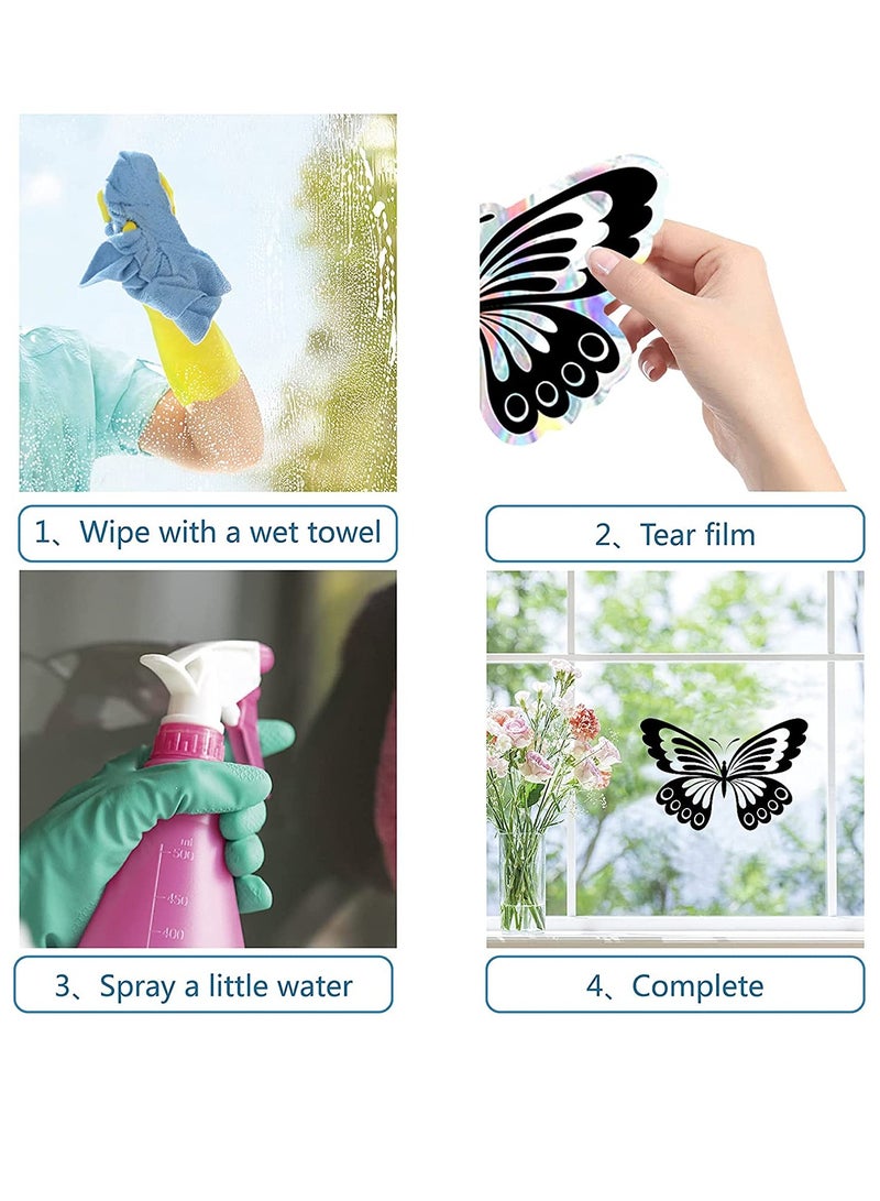 KASTWAVE لاصقات نوافذ ثابتة على شكل فراشة قوس قزح ضد اصطدام الزجاج ملصقات أفلام فينيل غير لاصقة زينة منزلية لأبواب منزلقة ونوافذ لمنع الطيور والكلاب 24 قطعة - Image 3