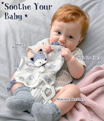 Golray Baby Boy Gifts for Baby Shower 9pcs Newborn Essential with Fox LoveyBlanketOnesieWooden RattleSocksBibSuitcase Welcome Baby Gift Box Gender Reveal Infant Boy Gift Basket Set 06 Month - Image 3
