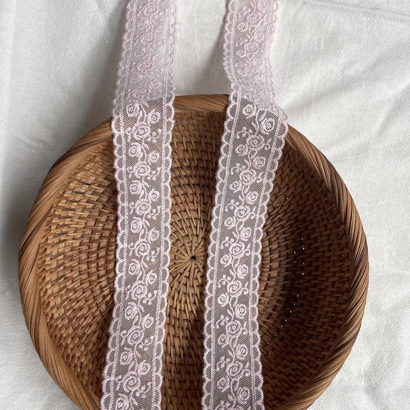 Sourcemall Lace Trim Ribbon, Delicate Pink Floral Ribbon for Wedding/Bridal Decoration, DIY Craft Sewing, Home Decoration, 5 Yards (Pink Flower) - Image 2