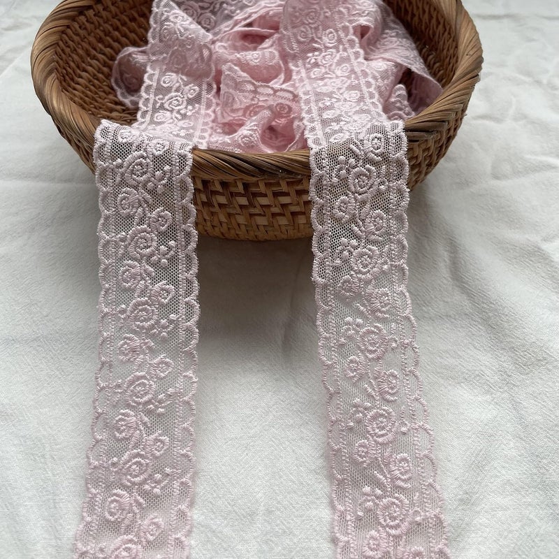 Sourcemall Lace Trim Ribbon, Delicate Pink Floral Ribbon for Wedding/Bridal Decoration, DIY Craft Sewing, Home Decoration, 5 Yards (Pink Flower) - Image 1