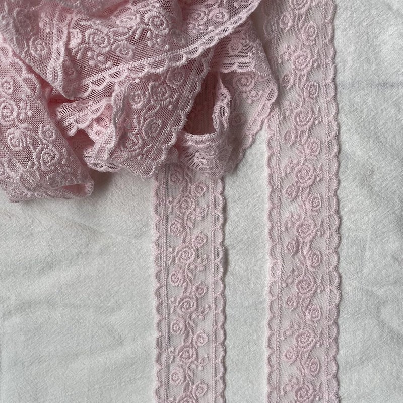 Sourcemall Lace Trim Ribbon, Delicate Pink Floral Ribbon for Wedding/Bridal Decoration, DIY Craft Sewing, Home Decoration, 5 Yards (Pink Flower) - Image 3