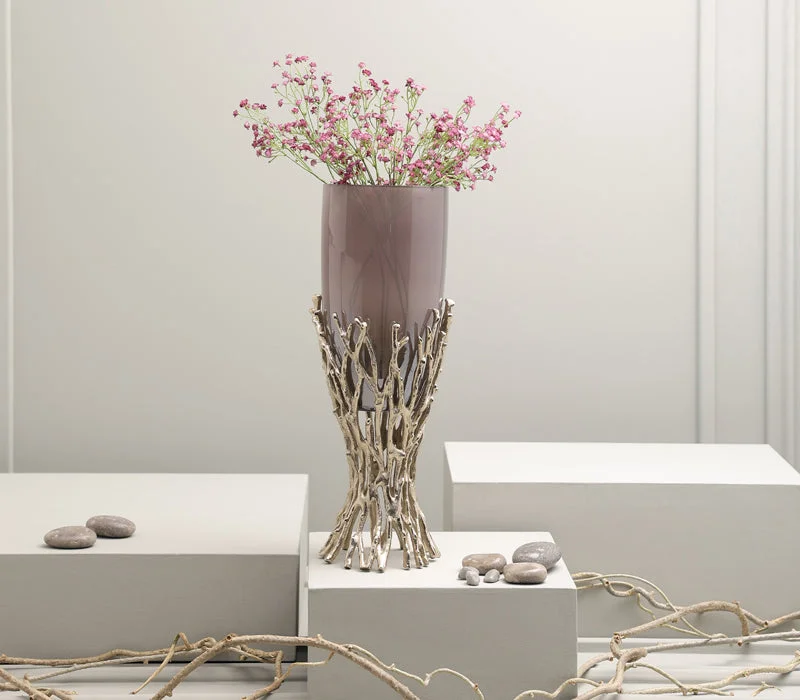 DWELL Dwell-Fine Twigs Aluminium With Colored Glass Deco Vase-18X18X43CM-Gold