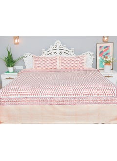 OJARIYA King Size Pink and Orange Premium Organic 100 Percent Cotton Hand Block Printed Bed Sheet with 250 TC  - Image 2