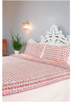 OJARIYA King Size Pink and Orange Premium Organic 100 Percent Cotton Hand Block Printed Bed Sheet with 250 TC  - Image 1