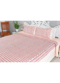 OJARIYA King Size Pink and Orange Premium Organic 100 Percent Cotton Hand Block Printed Bed Sheet with 250 TC  - Image 3