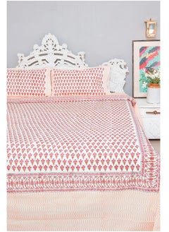 OJARIYA King Size Pink and Orange Premium Organic 100 Percent Cotton Hand Block Printed Bed Sheet with 250 TC  - Image 4