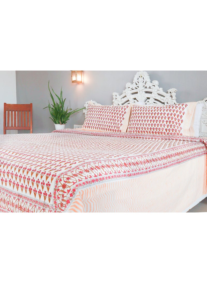 OJARIYA King Size Pink and Orange Premium Organic 100 Percent Cotton Hand Block Printed Bed Sheet with 250 TC  - Image 5
