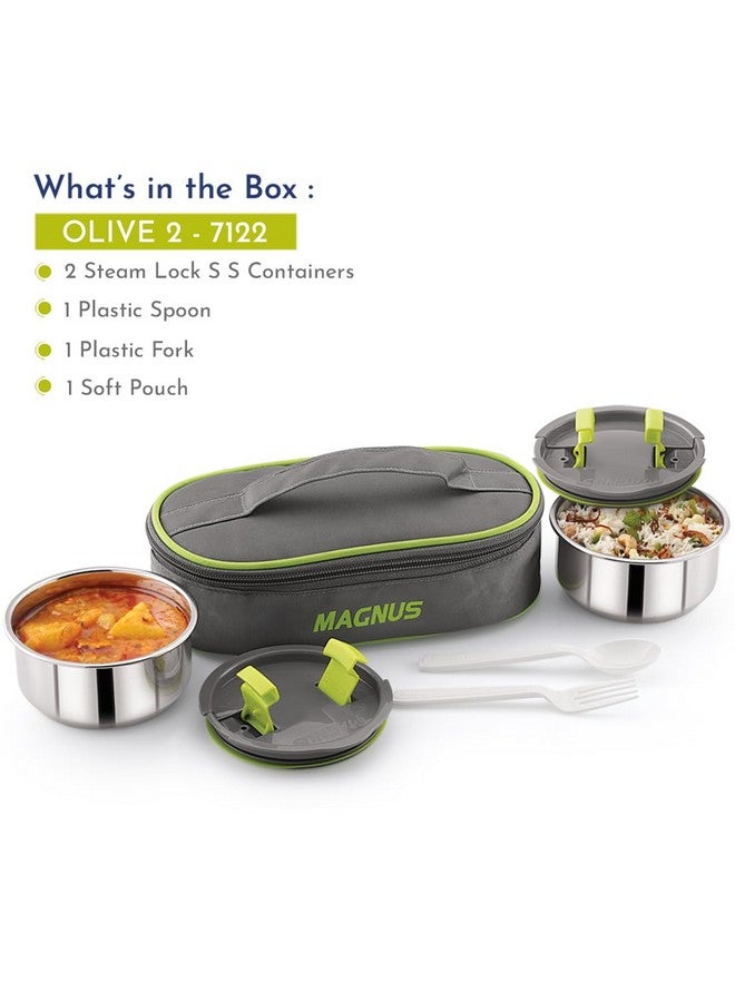 Magnus Olive-2 Stainless Steel Lunch Box for Kids, Lunch Boxes for Office Men - Leak-Proof Containers, Insulated Carry Case, Airtight Food Storage for School, Office, Picnic - Image 2