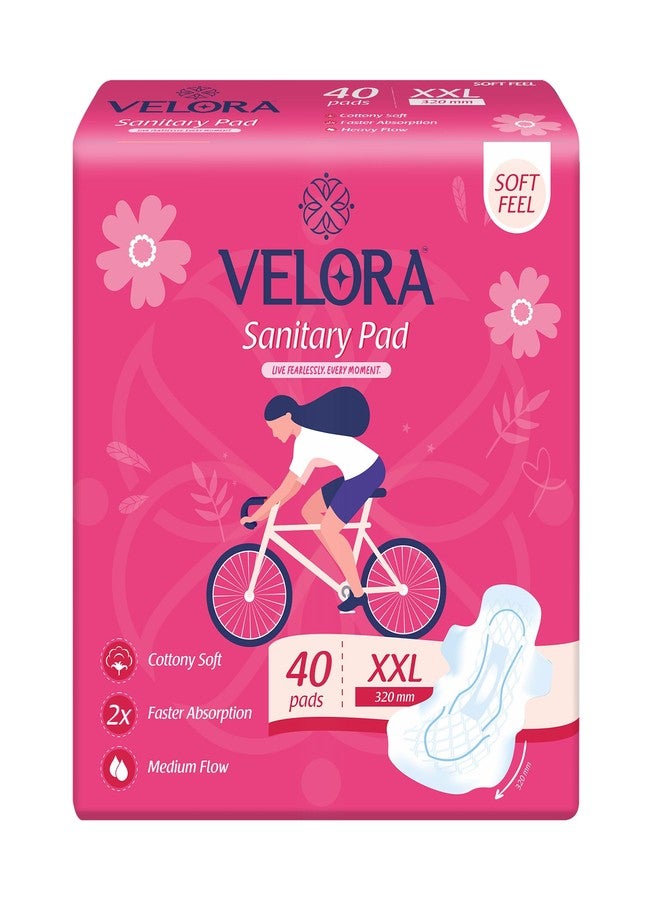 Velora Soft Feel & Rash Free XXL 40 Pads, Sanitary Pads for Women and Girls, Quick Absorption, Heavy Flow Champion, Leakage-Proof, Skin Friendly Trifold Sanitary Napkins (40 Pads-320MM) - Image 1