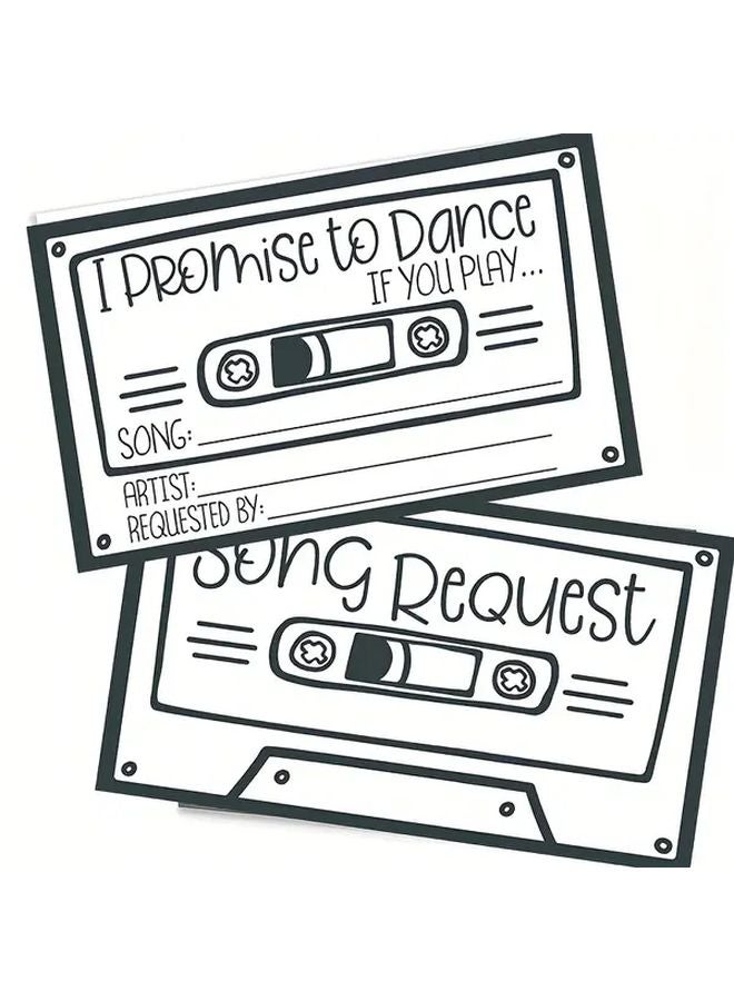 50 قطعة من بطاقات وعد الرقص الريترو، نماذج طلبات الأغاني لحفلات الزفاف، باللونين الأسود والأبيض Vintage - Image 5