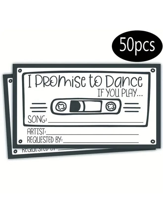 50 قطعة من بطاقات وعد الرقص الريترو، نماذج طلبات الأغاني لحفلات الزفاف، باللونين الأسود والأبيض Vintage - Image 1