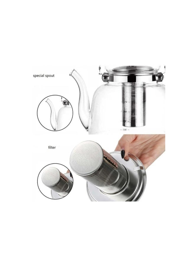 Tradeo 1400ml Glass Teapot with Removable Infuser, Heat-Resistant Borosilicate Stovetop Tea Kettle - Image 4