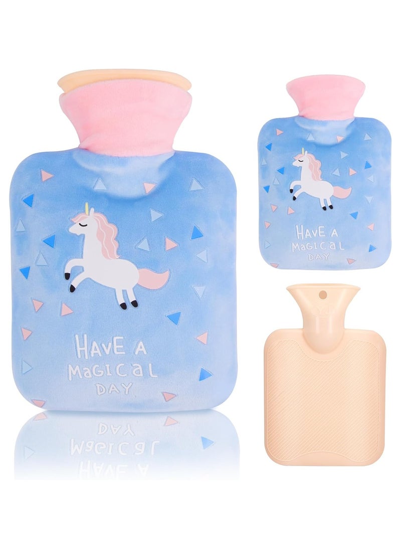 SYOSI Hot Water Bottle with Fluffy Cover, 500ml Hot Water Bag Small Leak Proof Hot Water Bottle with Detachable Lid Mini Natural Rubber Hot Water Bag for Cosy Nights Pain Relief Back Neck - Image 1