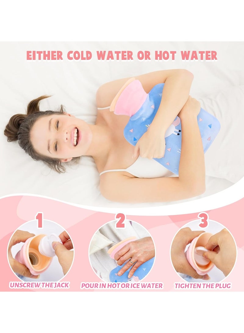 SYOSI Hot Water Bottle with Fluffy Cover, 500ml Hot Water Bag Small Leak Proof Hot Water Bottle with Detachable Lid Mini Natural Rubber Hot Water Bag for Cosy Nights Pain Relief Back Neck - Image 2