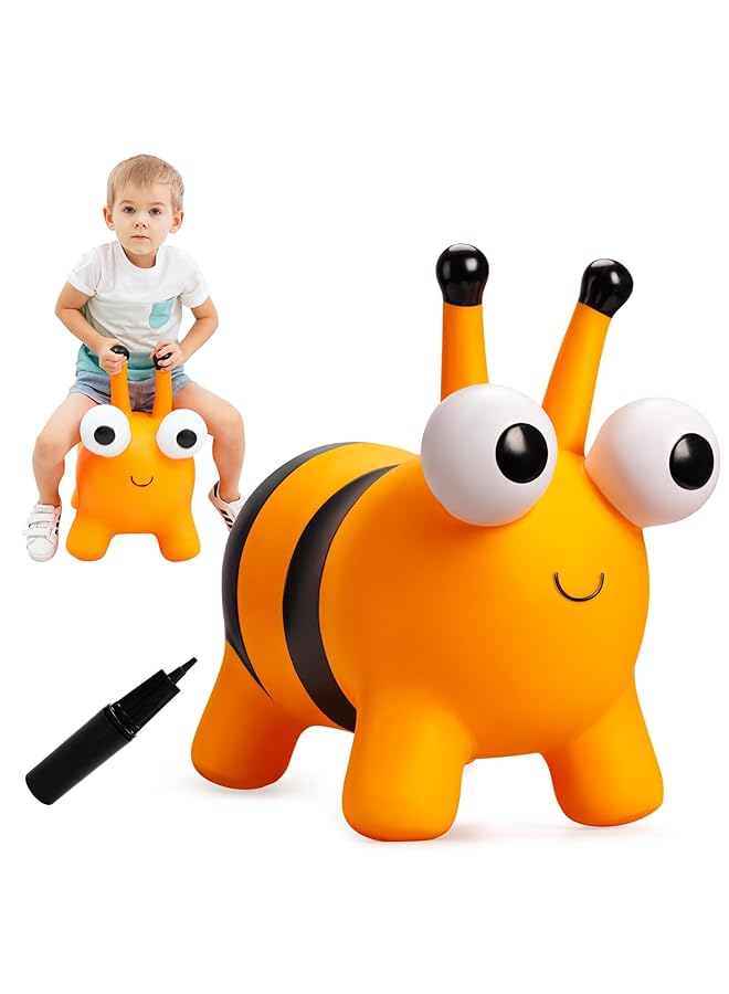 Excefore Bouncy Animals For Toddlers 3 8+ Bee Bouncy Horse For Toddlers 36 Months+ Inflatable Ride On Bouncy Animal Hopper Toys Easter Gift Outdoor Indoor Soft Play Equipment (Pump Included) - Image 1