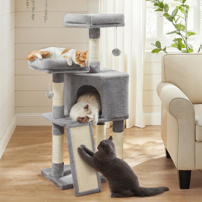 Feandrea Cat Tree, 45.3-Inch Cat Tower, Plush Condo with Scratching Post, Ramp, Perch, Spacious Cave, for Small Space, Light Gray UPCT141W01 - Image 1